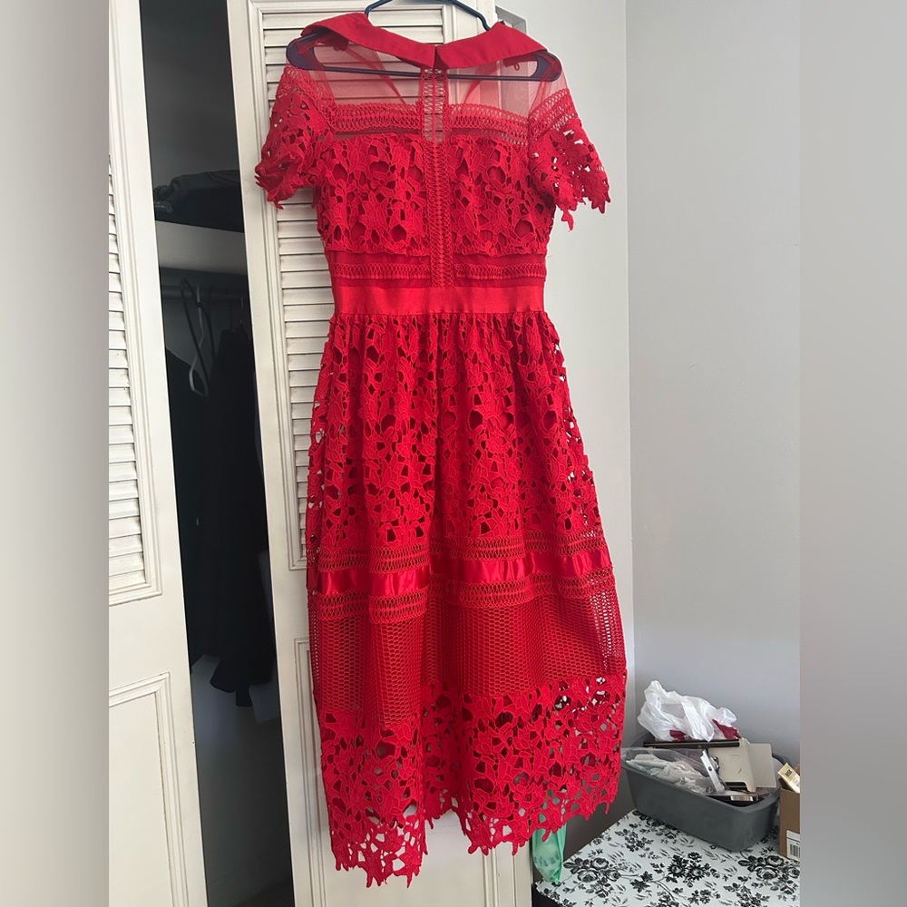 Vibrant Red Lace Maxi Dress